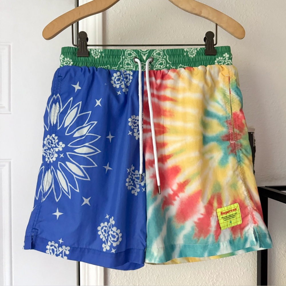 SUPERVSN multicolor‎ patchwork paisley bandana floral tie dye color block shorts